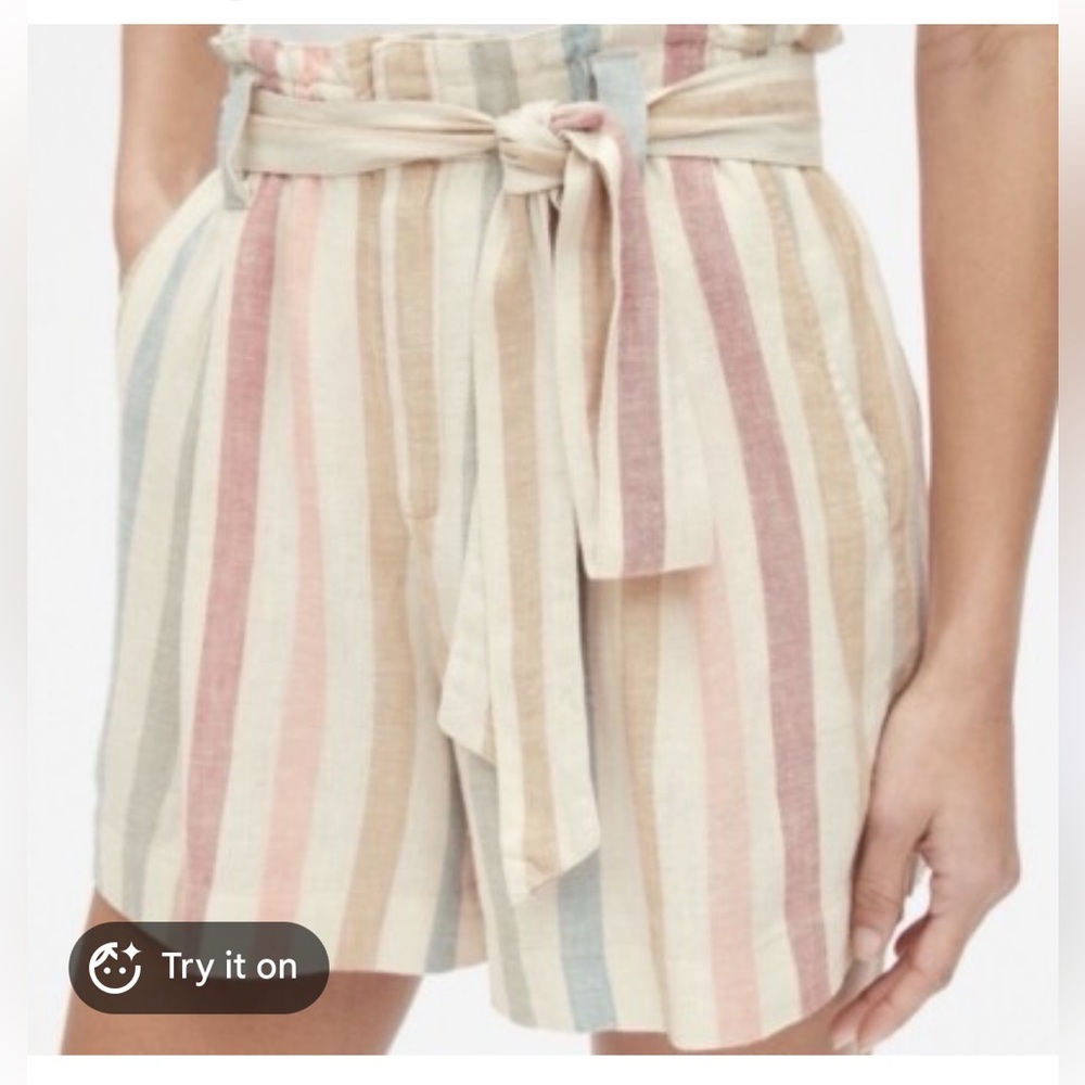GAP High-Waisted Paperbag Shorts in Pastel Multi-Stripe